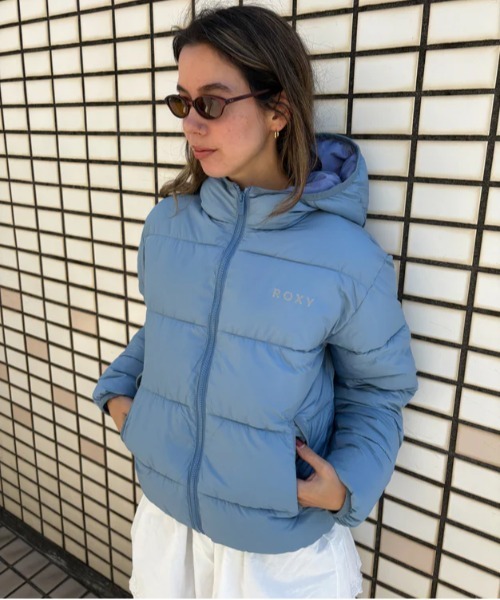 ROXY ファー付きダウンジャケット リバーシブル 濃紺とブルー