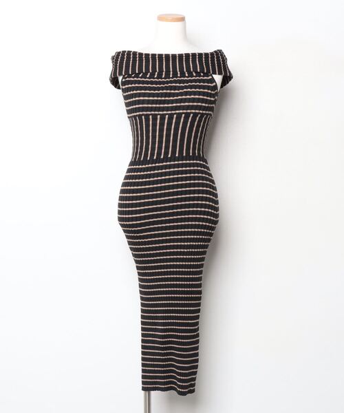 Her lip to ボーダー柄ニットワンピース S ブラック レディース