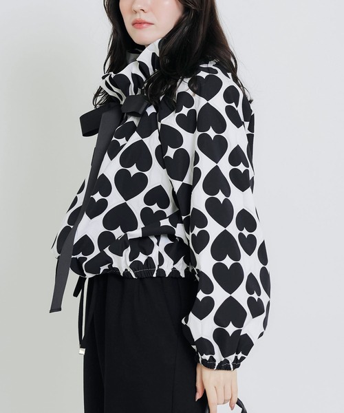 【新品】PICCIN ハート刺繍ビッグカラーグログランリボンブラウス　M PICCIN（ピッチン） ブラウス シャツ ビッグカラーグログランリボン