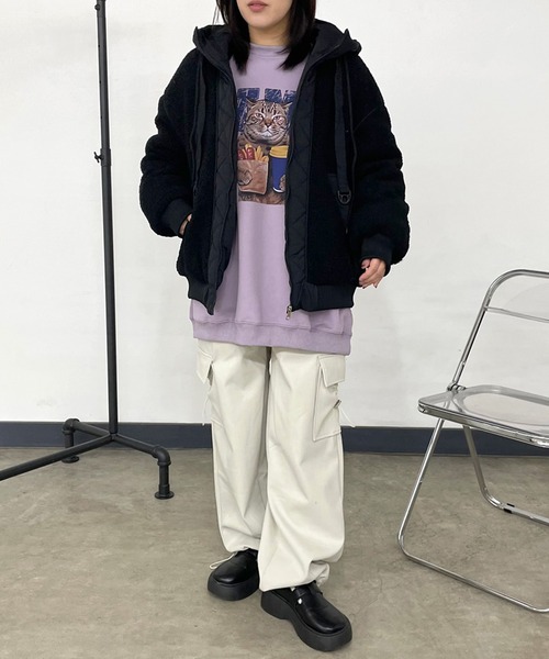 CRB ブルゾン アウター キルト切替ボアフードブルゾン レディース