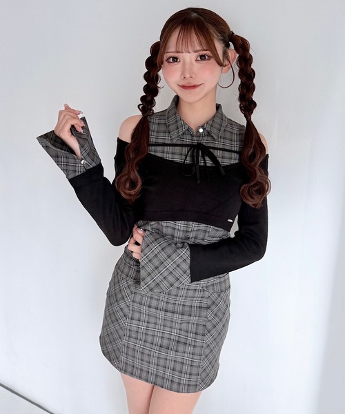 NOMAE チェックシャツレイヤードニット チェックミニタイトスカート NOMAE】新作チェックシャツレイヤードニット♡ – PARK by one way