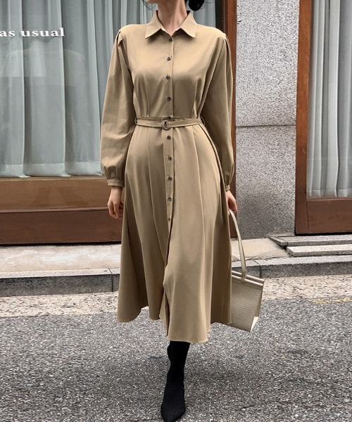 エフィカス★薄手ストレッチ★ウエストベルト付★シャツワンピ【レディースサイズL】 シャツワンピース ウエストベルト付きシャツワンピース : ZOZOTOWN
