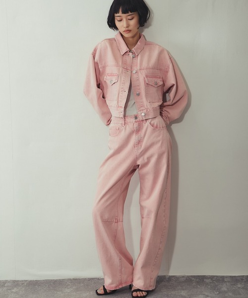 デニム リメイク ピンク セット ワイドパンツ ジーンズ デニム デニムパンツ 「セットアップ対応