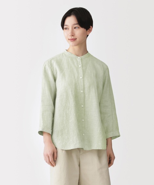 無印良品開襟シャツ　 ポートランド リネンブラウス 七分袖 無印良品（MUJI） ブラウス シャツ 婦人 リネン 洗いざらし 七分袖