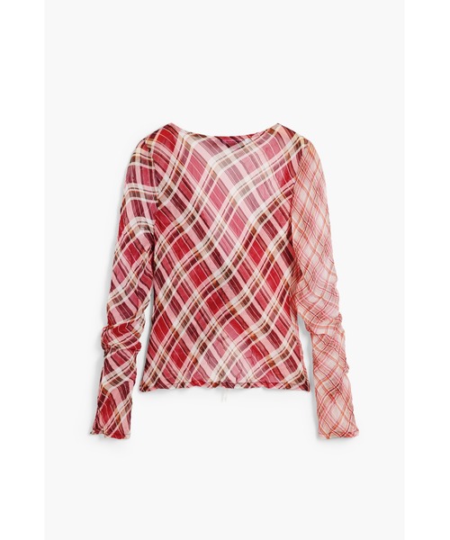 Desigual（デシグアル） tシャツ ピンクマルチトーンチェック×フロント