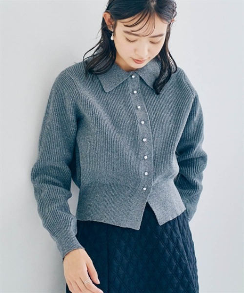 「nissen」 ニットカーディガン S チャコール レディース_画像4