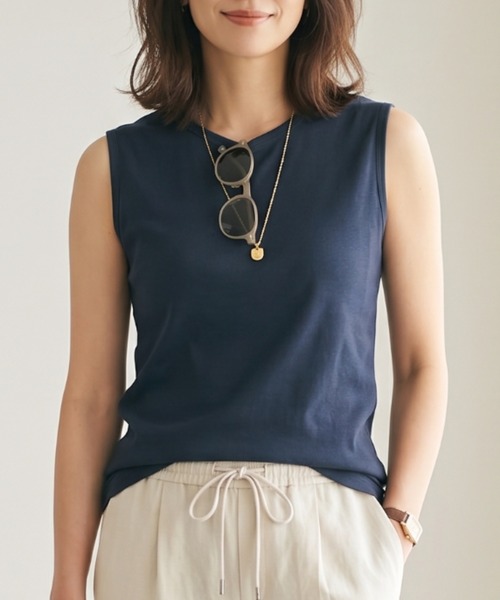 ★新品・未使用★ebure タンクトップ ネイビー カットソー ノースリーブ MULEXS（ミューレクス） タンクトップ ノースリーブ 「残り僅か！接触