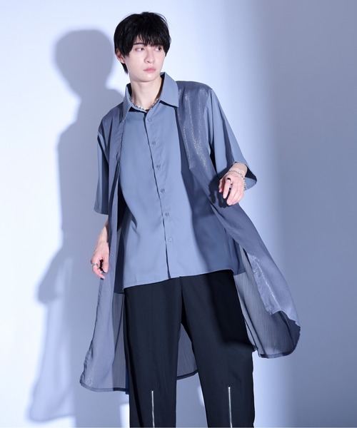 「Ellno Loset」 半袖シャツ SMALL ブルーグレー メンズ_画像6