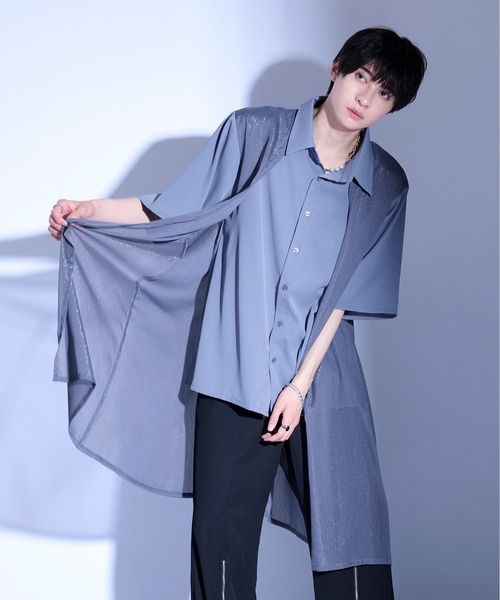 「Ellno Loset」 半袖シャツ SMALL ブルーグレー メンズ_画像7