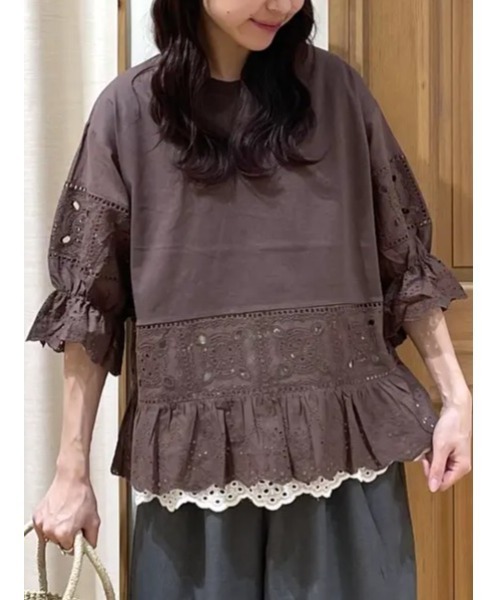 2色セット　サマンサモスモス　【汗染み防止】レース切替トップス 黒と白 Samansa Mos2（サマンサモスモス） tシャツ 「汗染み防止」レース切替