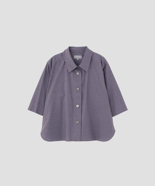 極美品　MHL. マーガレットハウエル　リネン コットン　丸襟　ギンガム　シャツ MARGARET HOWELL（マーガレットハウエル） リネンシャツ ブラウス