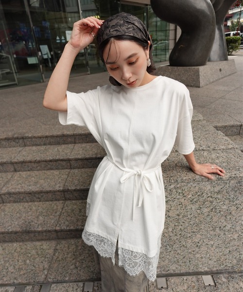 Ameri（アメリ） tシャツ 半袖 「 ZOZOTOWN限定 」 SCALLOP LACE SLIT