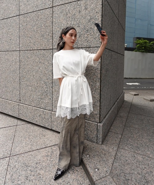 Ameri VINTAGE SCALLOPLACEKNITSKIRT Sサイズ Ameri（アメリ） tシャツ 半袖 「 ZOZOTOWN限定 」 SCALLOP LACE SLIT