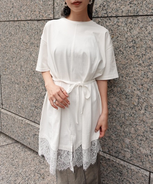 Ameri（アメリ） tシャツ 半袖 「 ZOZOTOWN限定 」 SCALLOP LACE SLIT