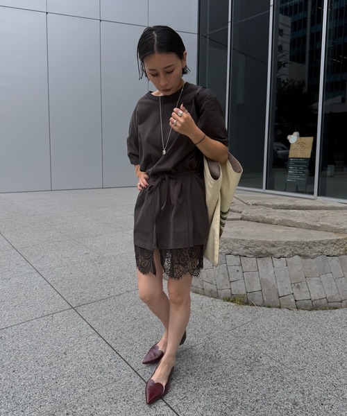 Ameri（アメリ） tシャツ 半袖 「 ZOZOTOWN限定 」 SCALLOP LACE SLIT