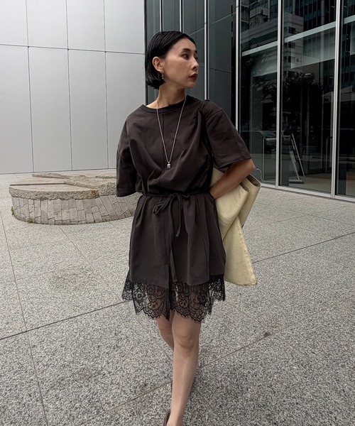 Ameri（アメリ） tシャツ 半袖 「 ZOZOTOWN限定 」 SCALLOP LACE SLIT
