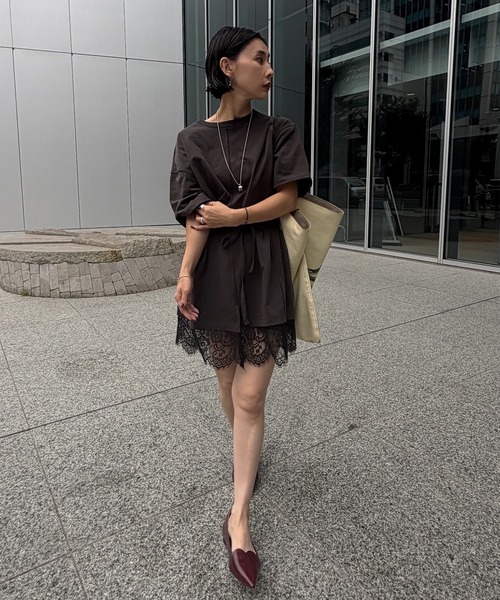Ameri（アメリ） tシャツ 半袖 「 ZOZOTOWN限定 」 SCALLOP LACE SLIT