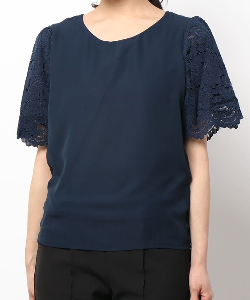 Lace Ladies ブラウス シャツ 半袖レーススリーブ シフォンプル