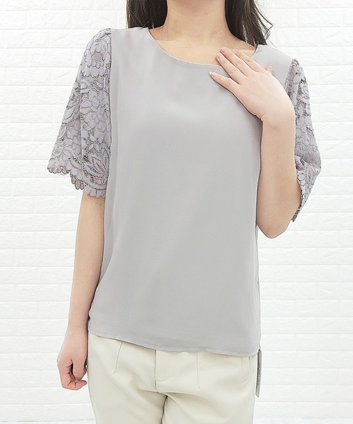 Lace Ladies ブラウス シャツ 半袖レーススリーブ シフォンプル