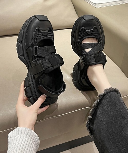 新品タグ付き YELLO スニーカーサンダル　厚底サンダル　ベルト YELLO / TOKYO BLACK DOUBLE SNEAKER SANDALS