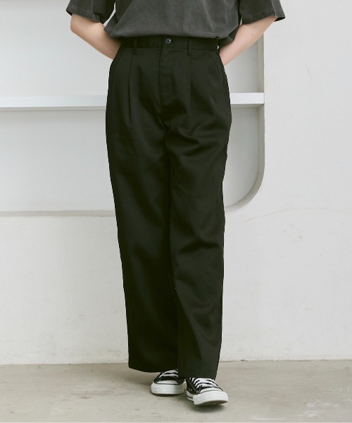 美品T. japan tuck chino pants タックチノパンツ36黒 flaner チノパン Loose tuck chino pants / ルーズタックチノパン