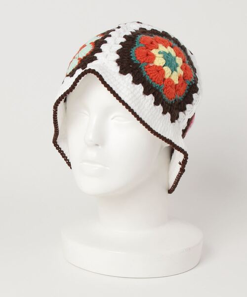 花飾りのついたクラシカルな編み物ハット 帽子 ハット 「HIKA」花モチーフカギ編みニットHAT レディース