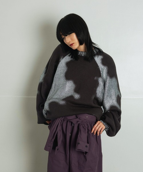 Aphlotus セーター ニット シルバー箔 グラデーショングラフィック