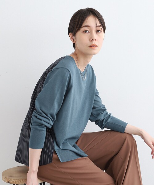 ニット セーター 「洗える／バックシャン」ストライプ柄コンビニット レディース