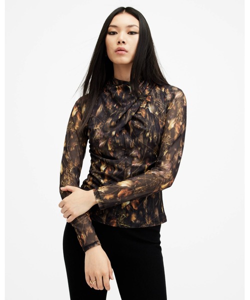 tシャツ TIA HIGH NECK WRAP OVER MESH TOP | TIA ハイ ネック ラップ オーバー メッシュ トップ レディース