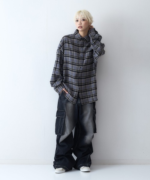 ArgueCultureＴシャツチェーン付きデザインゆったりウォッシュド Argue Culture 長袖シャツチェーン付きストリートウォッシュド