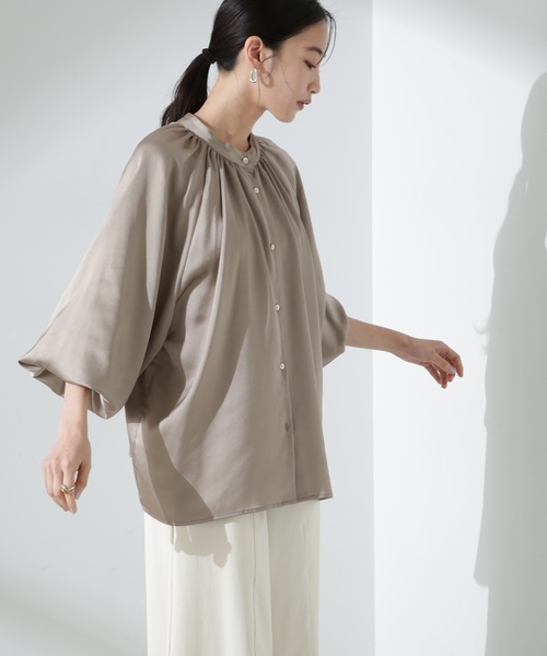 【極美品】UNITED ARROWS 袖ギャザードルマンブラウス NANO universe ブラウス シャツ 前後2WAYサテンドルマンギャザー
