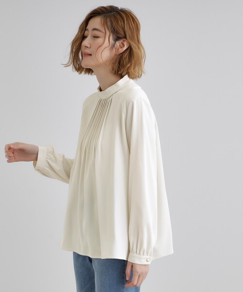 grove ブラウス シャツ 「マシンウォッシュ／防シワ」プリーツ