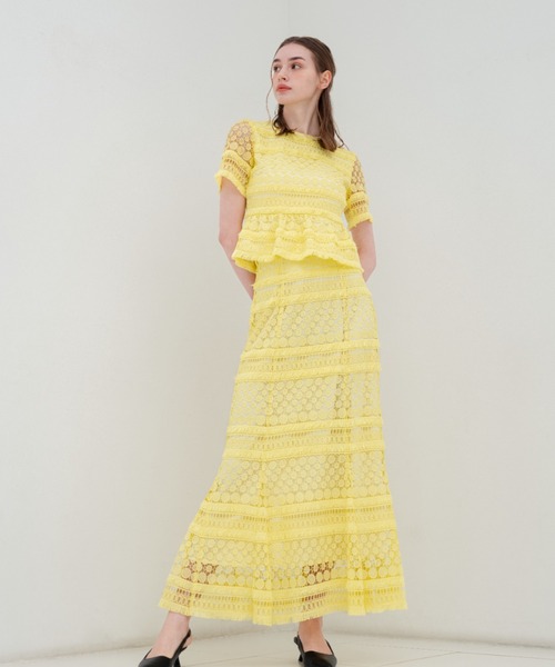 ブラウス シャツ 「セットアップ対応」ケミカルレースペプラムブラウス　半袖　夏服 オケージョン レディース セール】【セットアップ対応】ケミカルレースペプラムブラウス