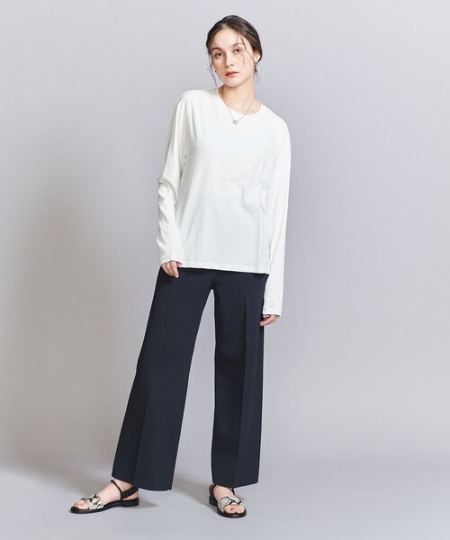 tシャツ コットン ルーズ ロングスリーブ Tシャツ レディース GIUNON tシャツ long sleeve rib tops / ロングスリーブリブ