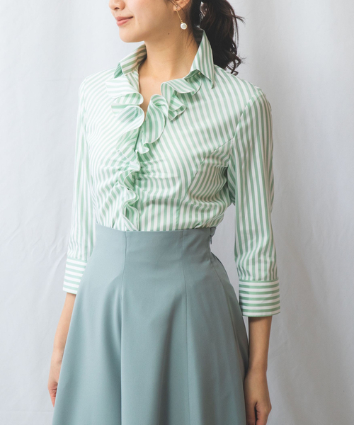 シャツ/ブラウス(長袖/七分) Stripe Shirts"/Green NARACAMICIE（ナラカミーチェ） ブラウス シャツ 「NARACAMICIE