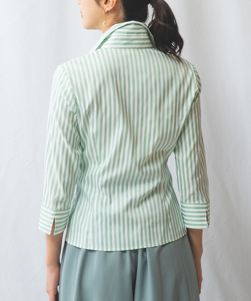 シャツ/ブラウス(長袖/七分) Stripe Shirts"/Green 楽天市場】【一部 即日発送】 シャツ ブラウス レディース 長袖