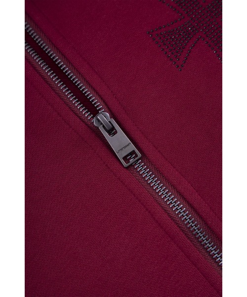 UNKNOWN LONDON パーカー フーディー｜DARK REDxBLACK CROSS ZIP