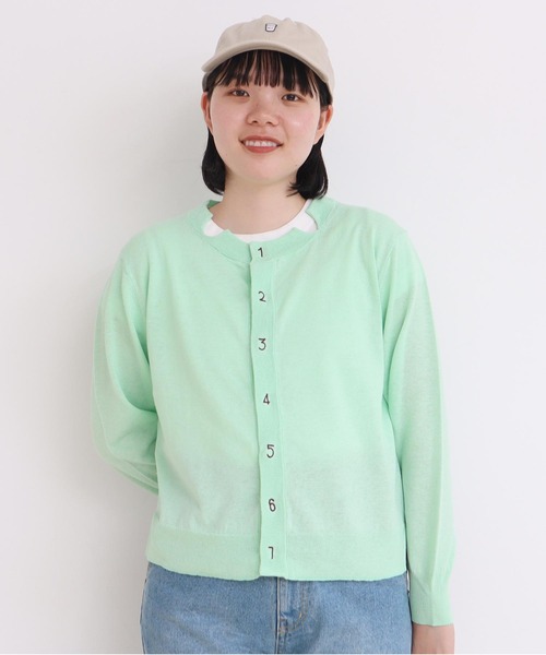 カーディガン C/Li数字刺繍　クルーカーディガン レディース