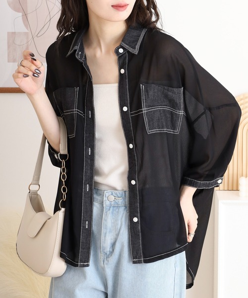 ブラウス シャツ je crois soi レース＆デニム　シャツ レディース FUNALIVE ブラウス シャツ je crois soi 刺繍グラデーション