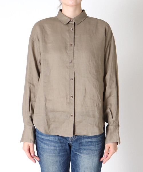Jines（ジネス） ブラウス シャツ バイオ加工ベーシック麻シャツ