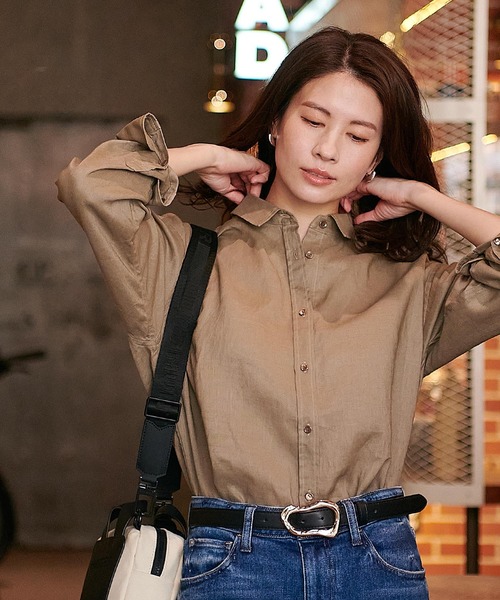 Jines（ジネス） ブラウス シャツ バイオ加工ベーシック麻シャツ