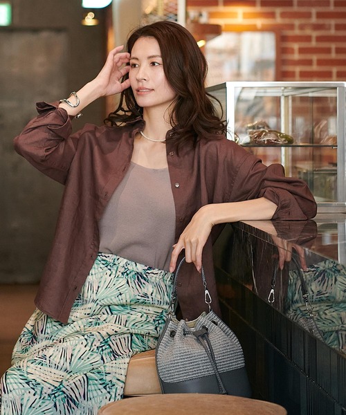 Jines（ジネス） ブラウス シャツ バイオ加工ベーシック麻シャツ