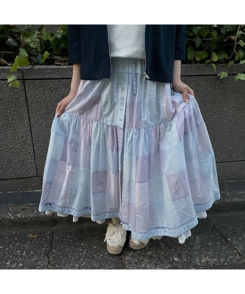 スカート あじさいグラデーションパッチワークスカートの画像