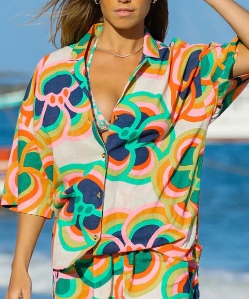 ブラウス シャツ 「BILLABONG/ビラボン」25SS MAMI WATA BEACH SIDE/総柄セットアップ対応可能オープンカラーシャツ レ