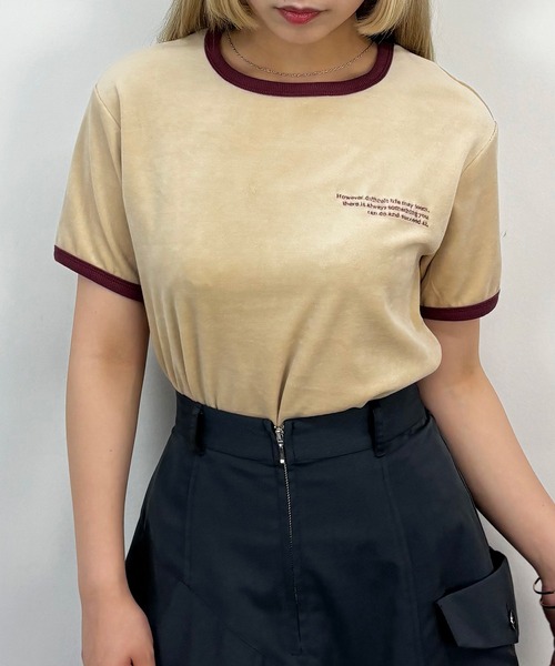 tシャツ ベロア刺繍Tシャツ レディース