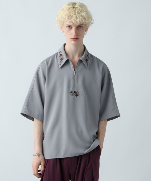 HARE ハレ 花柄 グラフィック デザインシャツ ポリエステル メンズ 半袖 HARE シャツ フラワーハーフZIPシシュウシャツ(HARE) メンズ