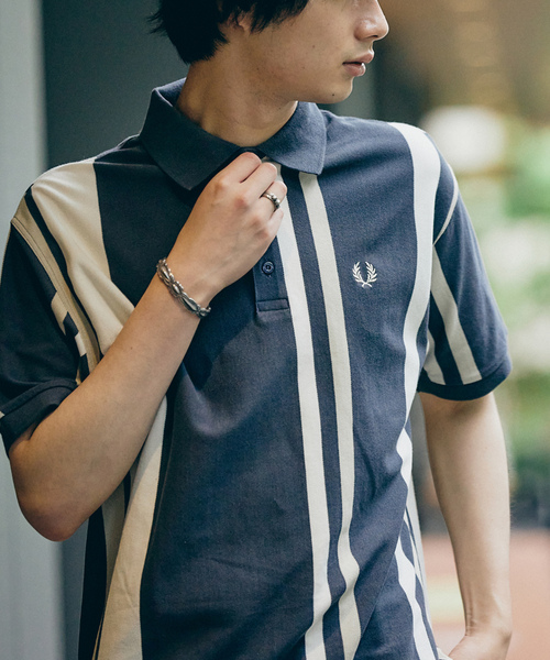 Fred Perry 黒 半袖ポロシャツ ストライプ襟 FRED PERRY 「FRED PERRY」 半袖ポロシャツ SMALL ブラック系