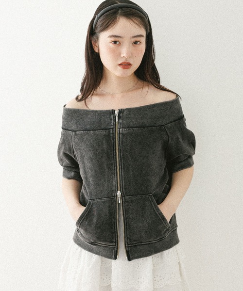 Heather（ヘザー） トレーナー スウェット WZIPオフショル裏毛半袖