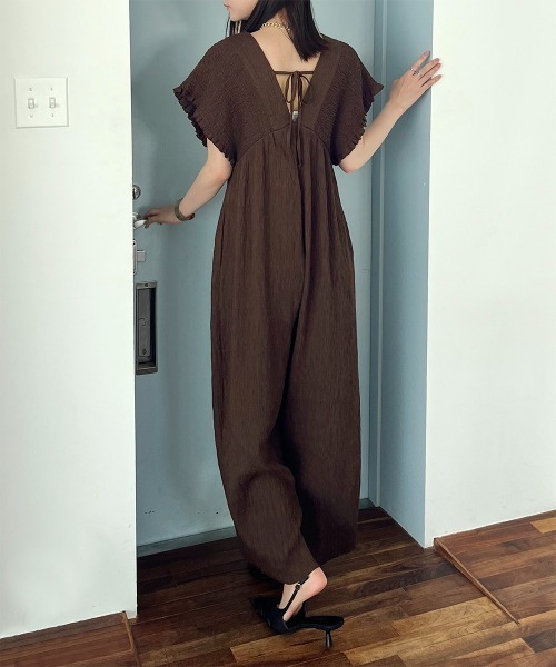 サロペット オーバーオール シャーリングサロペット レディース