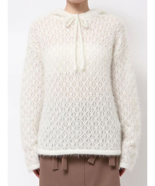 ニット・セーター frill lace knit pullover Lace Sweaters, Distressed Sweater, Cotton Mesh Sweater